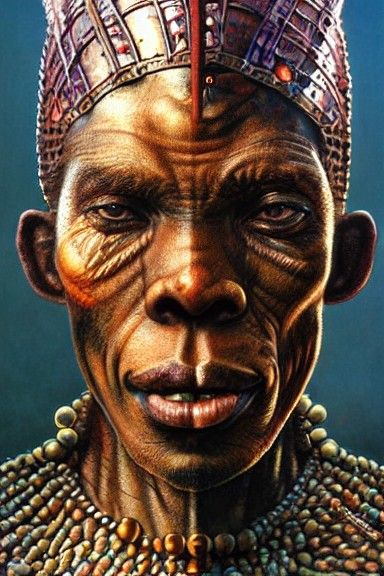 Warrior Shaka Zulu Portrait in Magic Realism Style