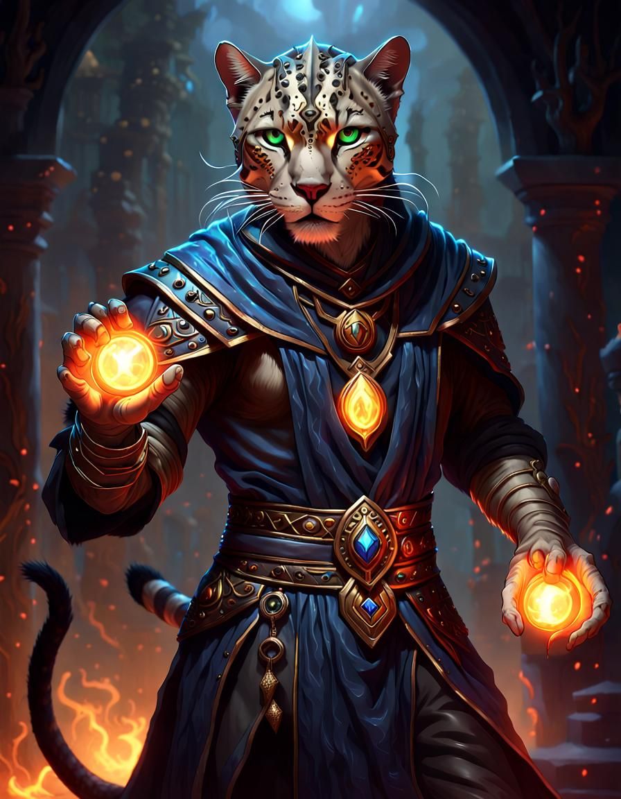 Tabaxi Jaguar Sorcerer with Glowing Eyes