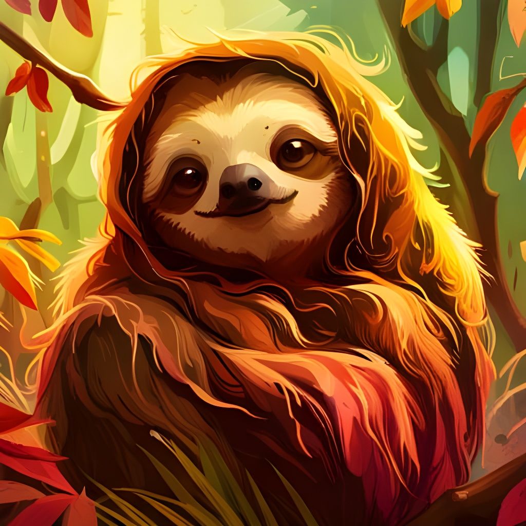 Adorable Chibi Sloth Splash Art in Polychromatic Colors