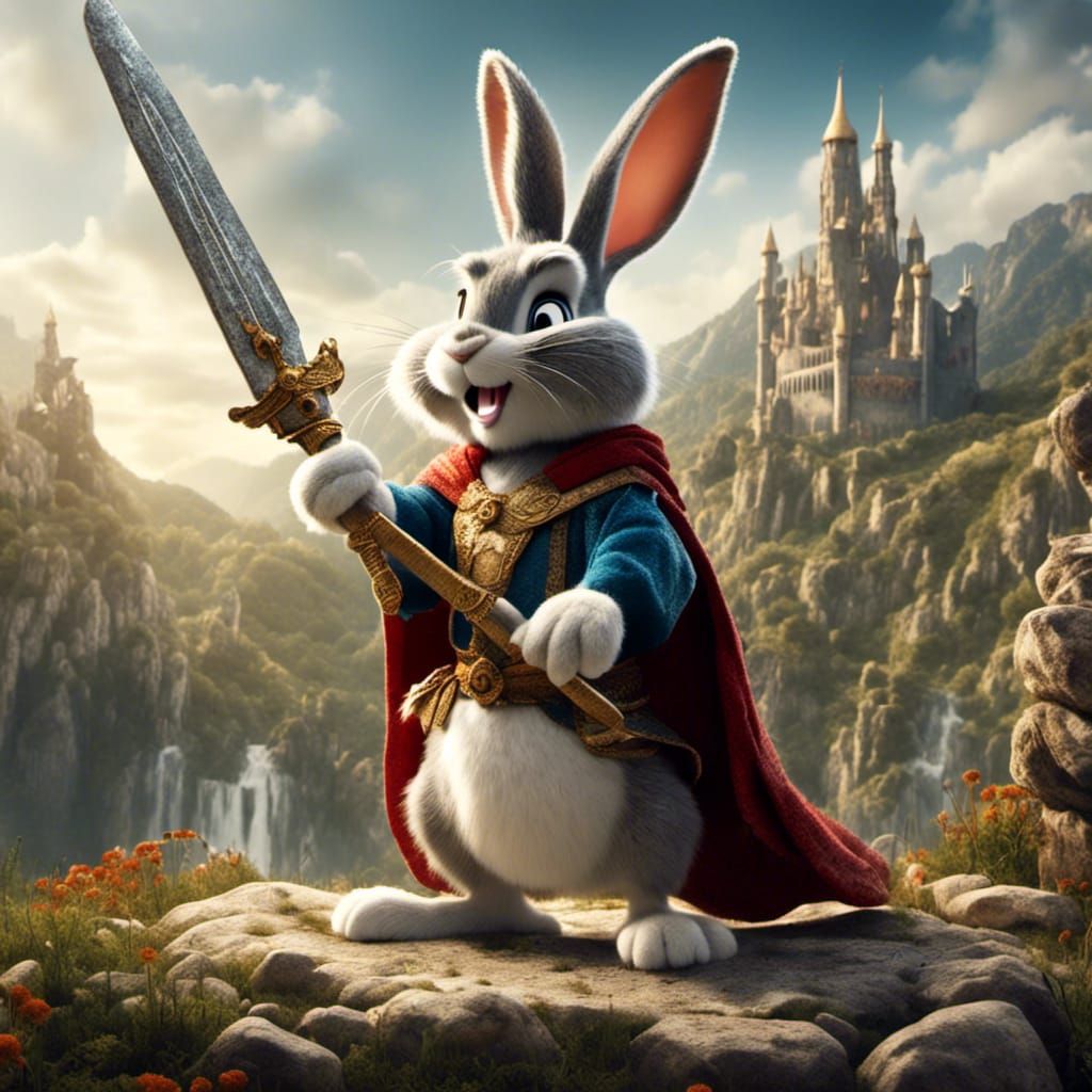 Bugs Bunny as King Arthur: Hyperrealistic Cartoon