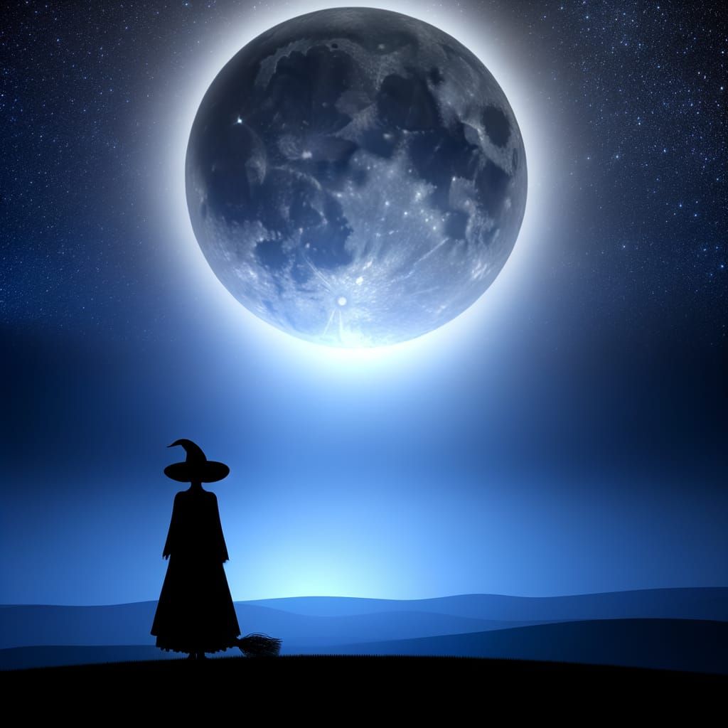 Mystical Witch Silhouette Under Moonlight