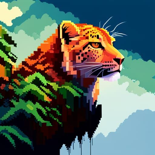 8-Bit Pixel Art Leopard in Dreamlike Forest