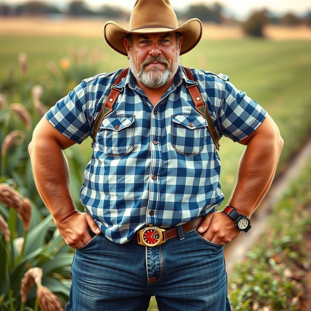 Muscular Farmhand Displays Watched Time