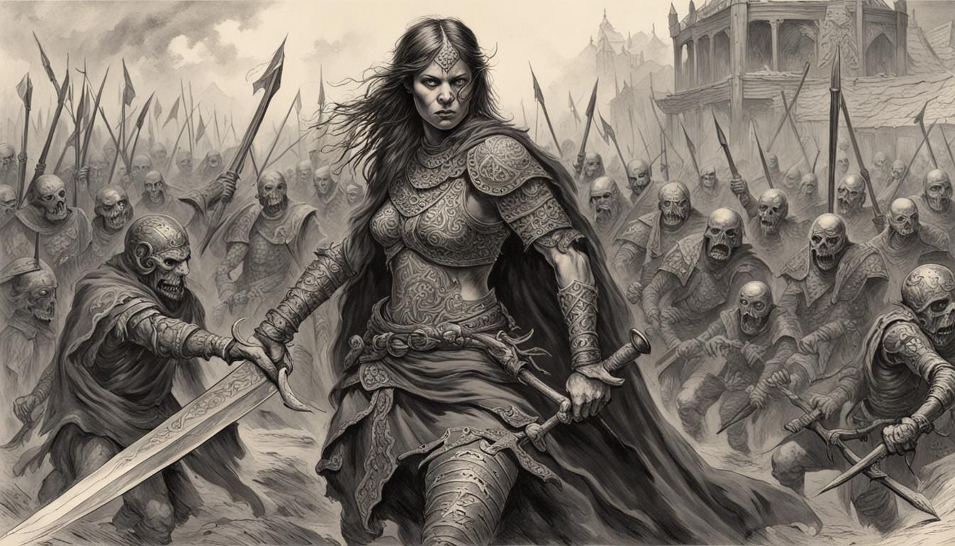 Tattooed Warrior in Horror Engraving Style