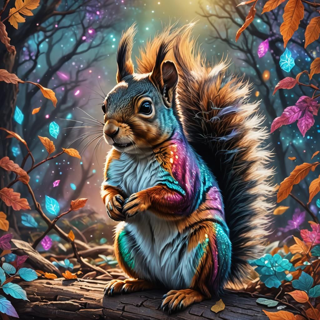Hyperrealistic Cosmic Squirrel Stares Intently