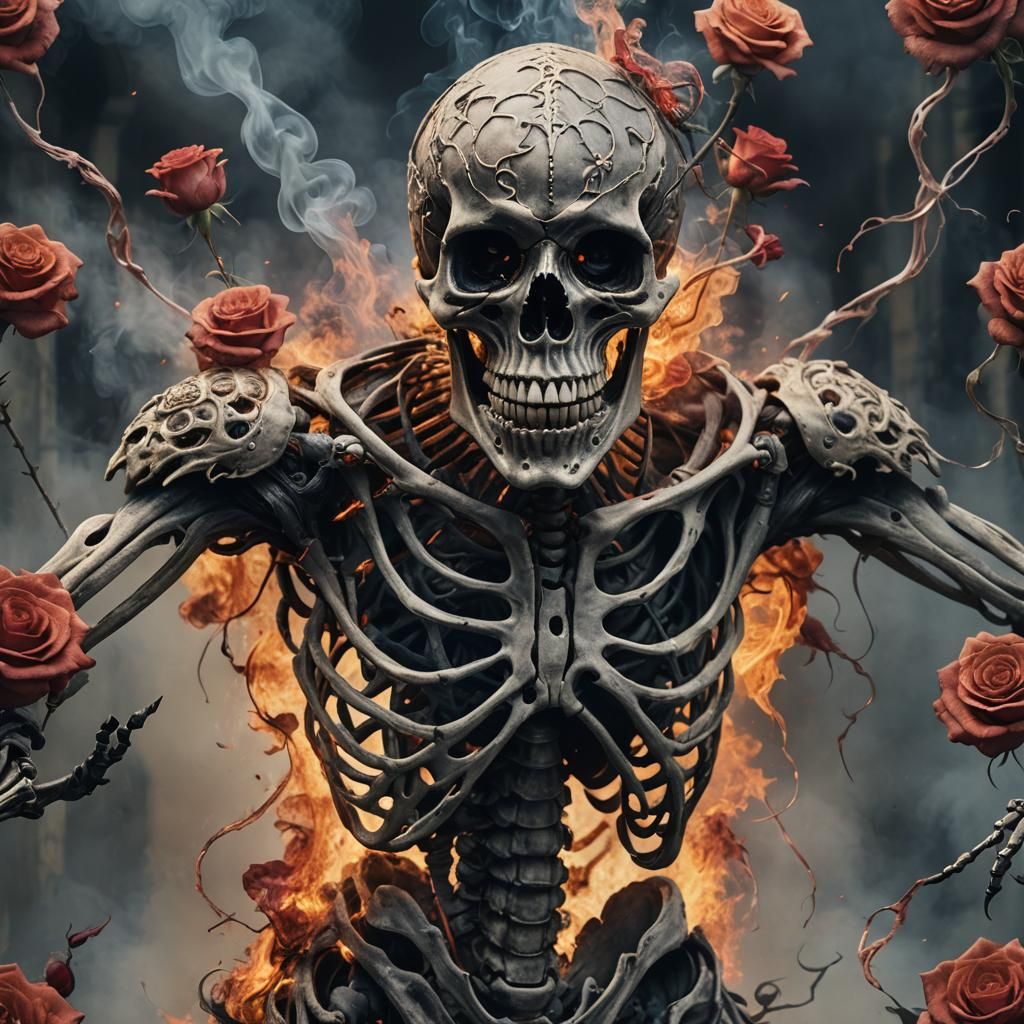 Burning Smoke Skeleton in Medieval Exoskeleton