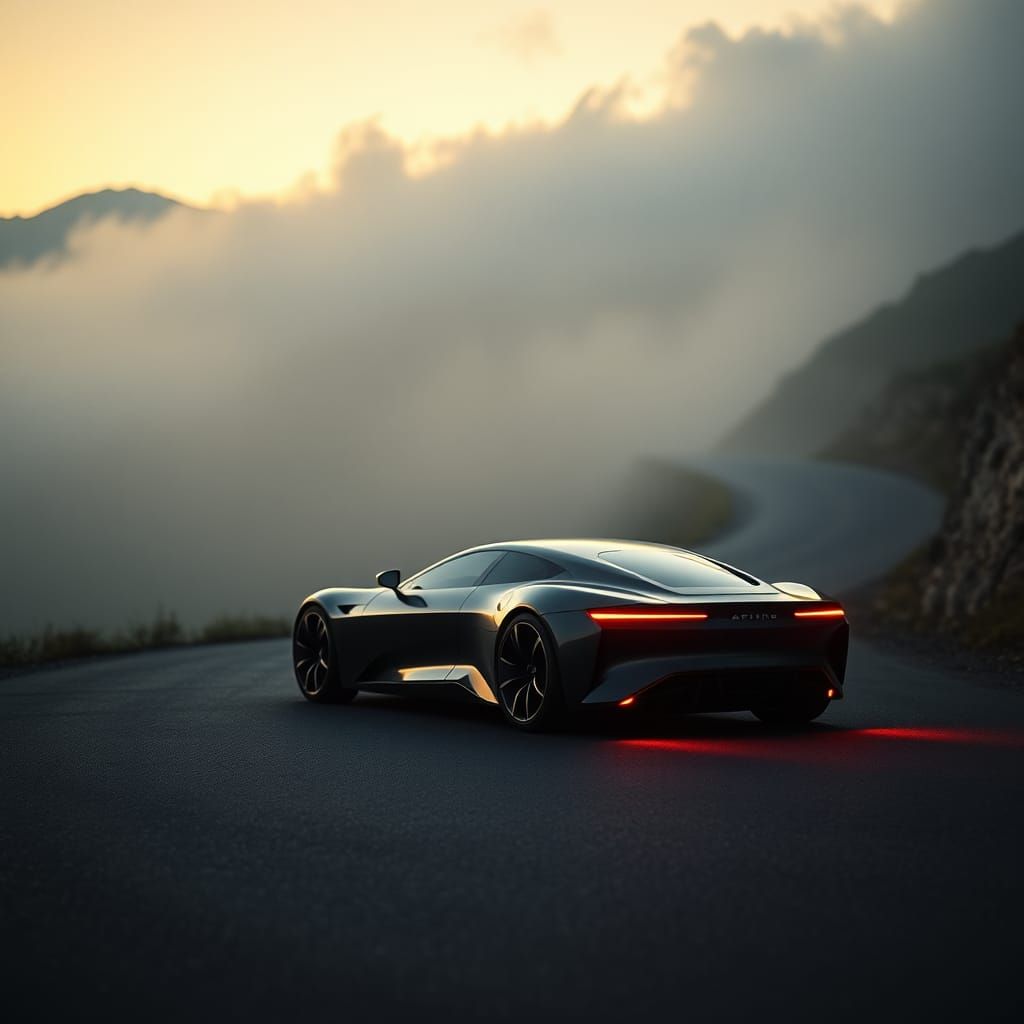 Futuristic Alpine A610 Concept on Misty Mountain Road