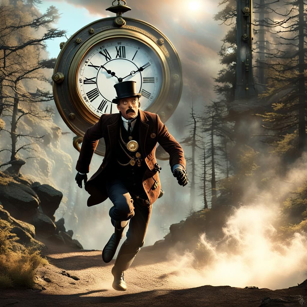 Steampunk Clockwork Chase Through Misty Woods