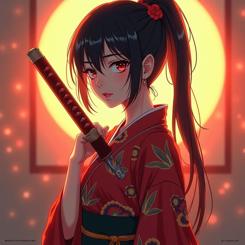 Anime Woman with Katana in Studio Trigger Style