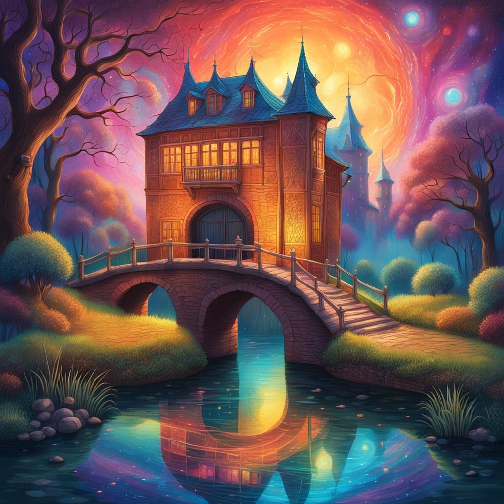 Cosmic Country Mansion with Astral Colors