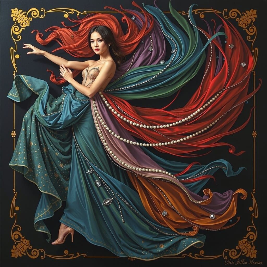 Glamorous Dancer in Haute Couture Adorned with Jewels
