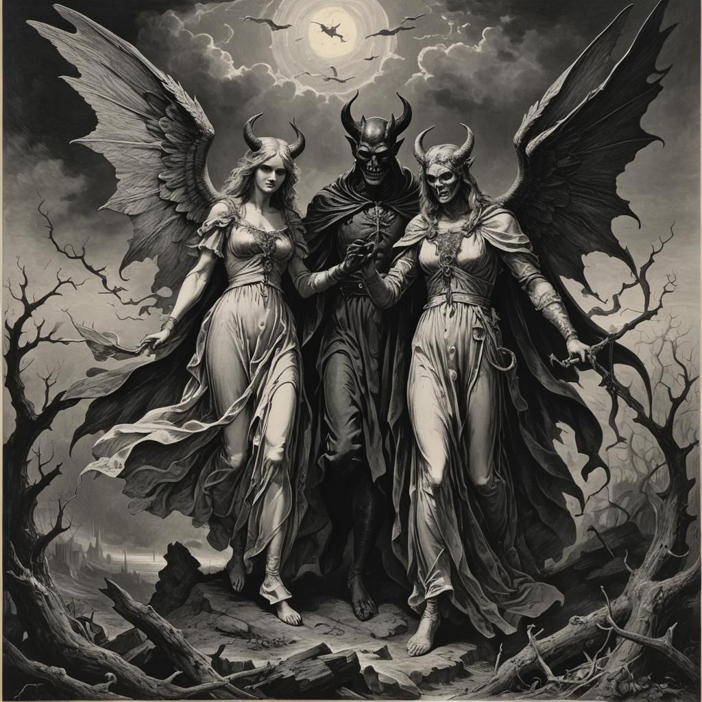 Gothic Horror Devil and Angel Couple