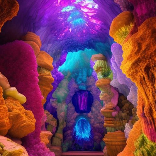 Cavern of Glowing Crystals: A Hyperrealistic Masterpiece