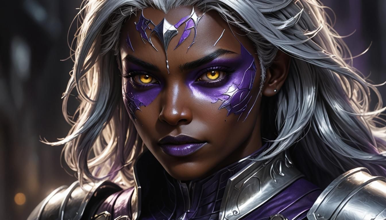 Drow Portrait in Realistic Anime Style