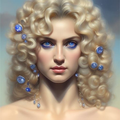 Goddess Adorned with Sapphires: Hyperrealistic Portrait