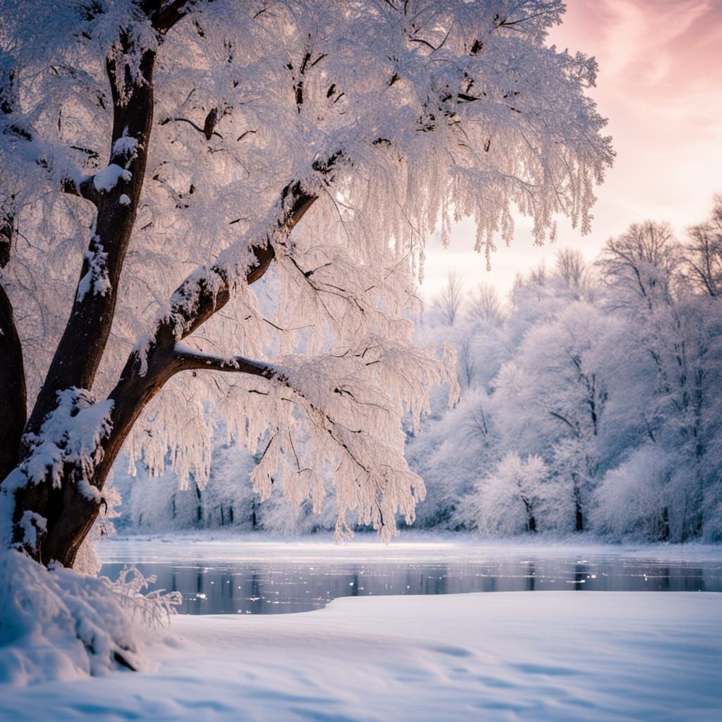 Serene Winter Wonderland with Gently Falling Snowflakes