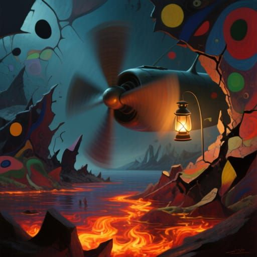 Surreal Crumbling Landscape in Chaotic Propeller Blur