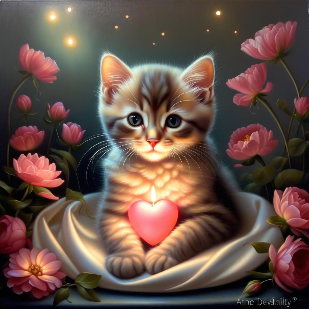 Cute Cat with Flowers in Modern Art Style