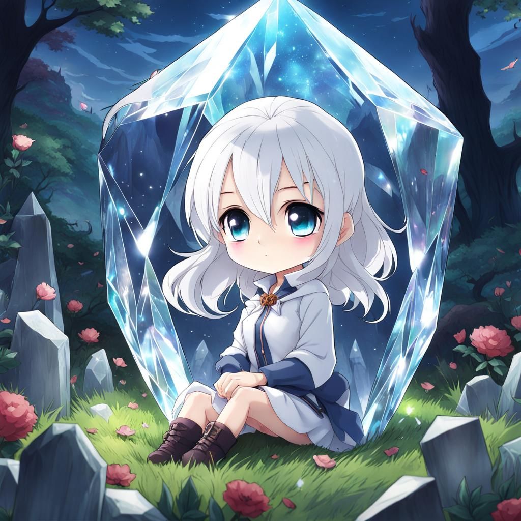 White-Haired Girl in Crystal: Anime Style