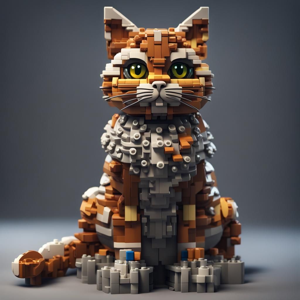 Lego Tabby Cat: Detailed Matte Painting