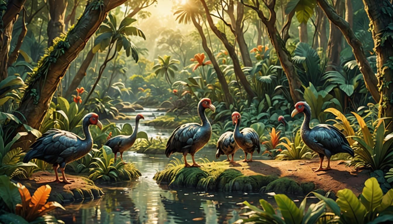 Dodos Roaming in Lush Island Paradise