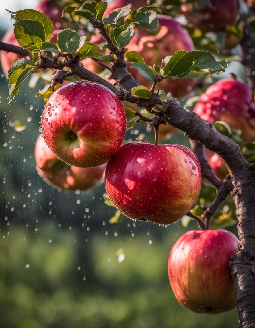Sparkling Red Apple in Morning Sunlight