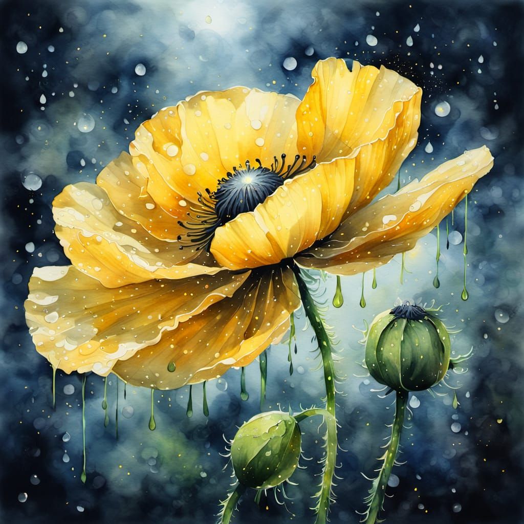 Ethereal Watercolor Poppy With Moonlit Glow