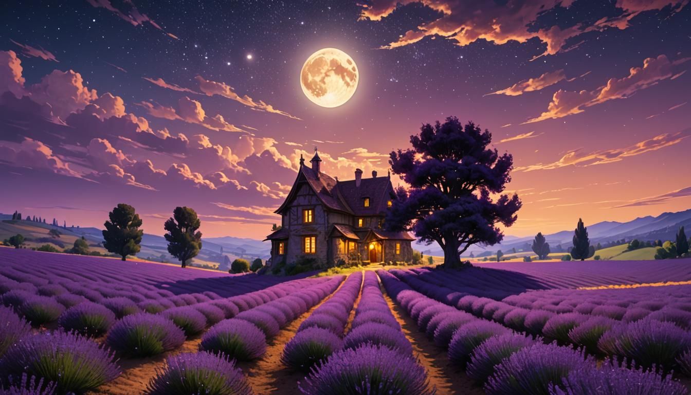 Lavender Fields at Night: Dark Fantasy Concept Art