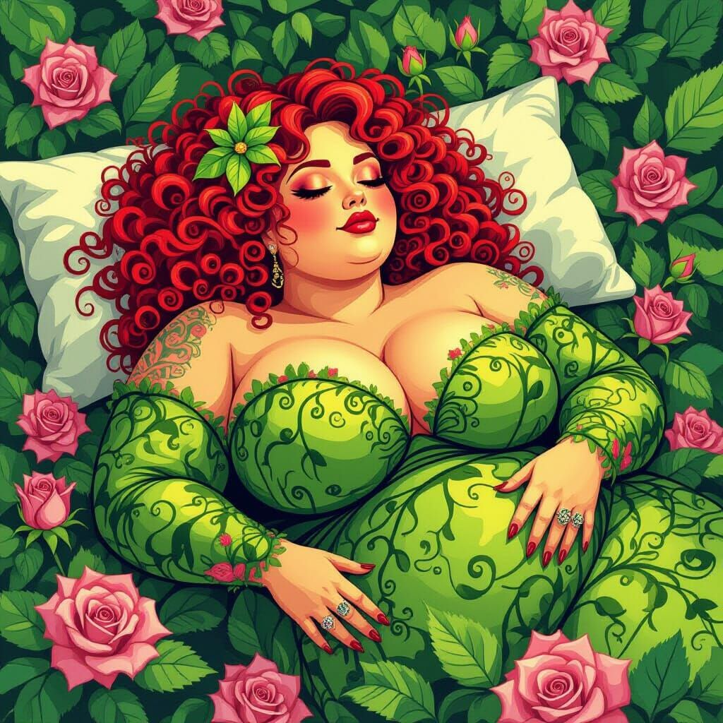 Poison Ivy Woman in Abstract Vector Fractal Style