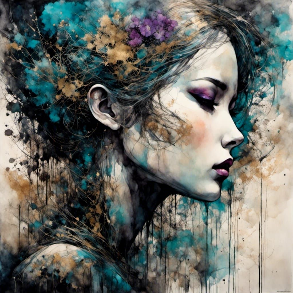 Punk Grunge Girl with Liquid Ink Woodsplash Effects