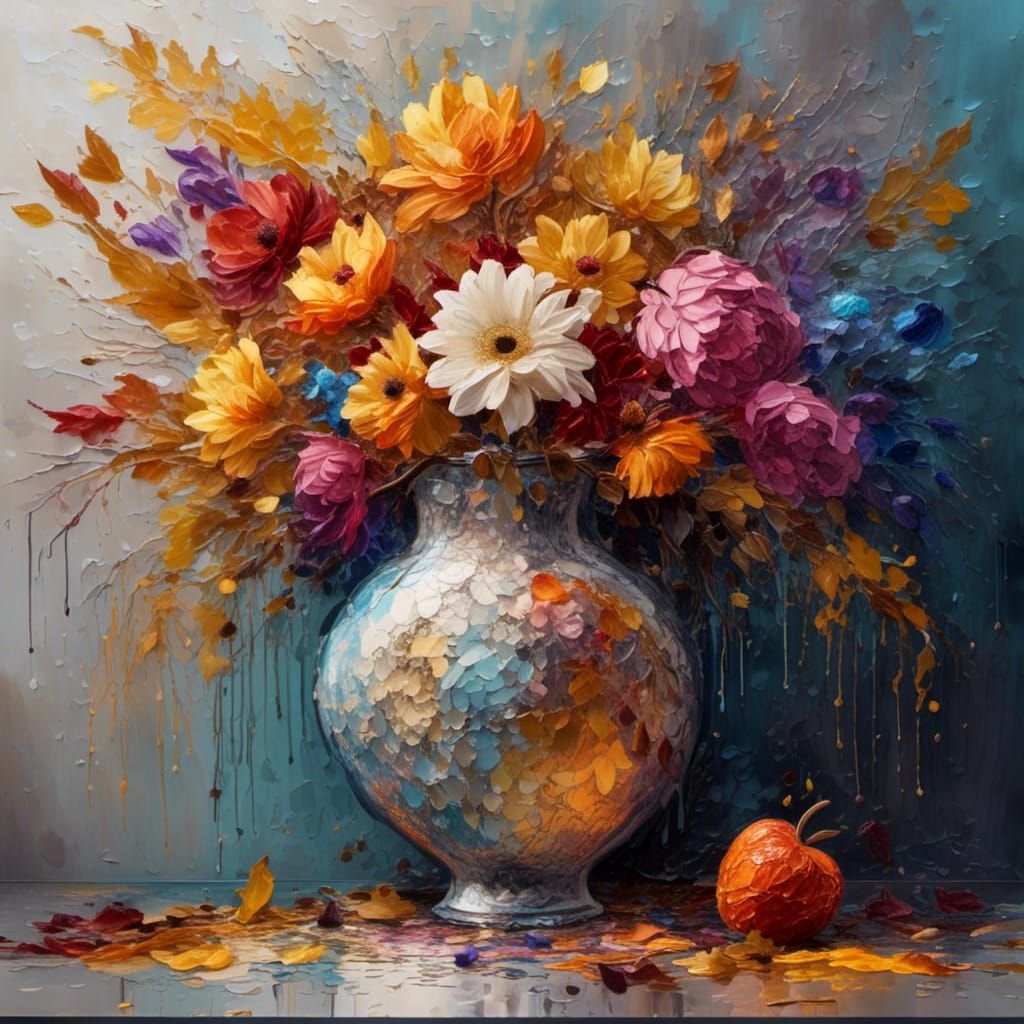 Luminescent Fall Flowers in Acrylic Painting Style