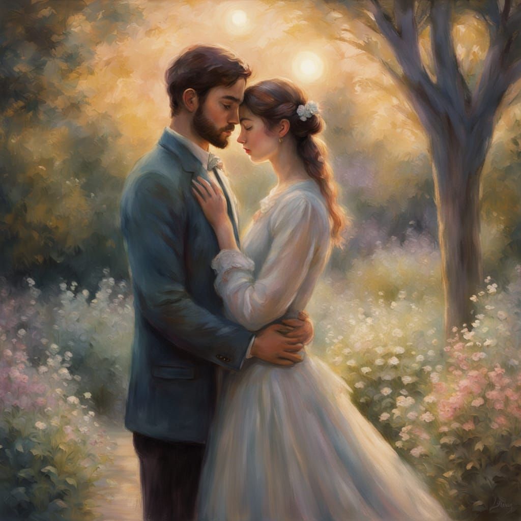 Moonlit Garden Romance in Impressionist Style