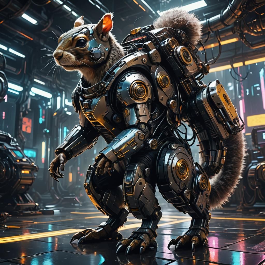 Cyberpunk Squirrel in Exosuit Concept Art