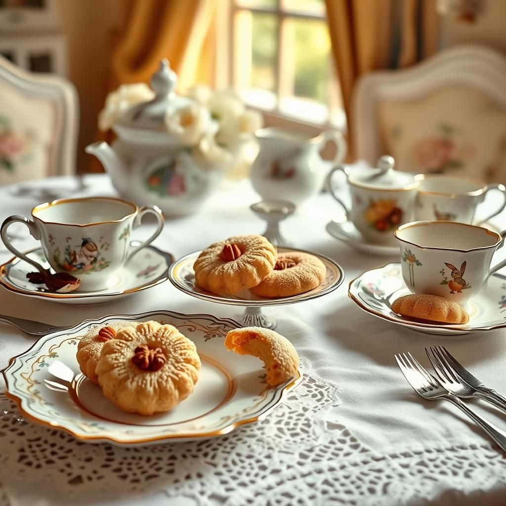 Elegant High Tea with Cookies in Beatrix Potter Style