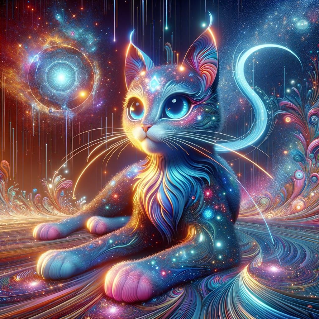 Celestial Feline in Anime Style