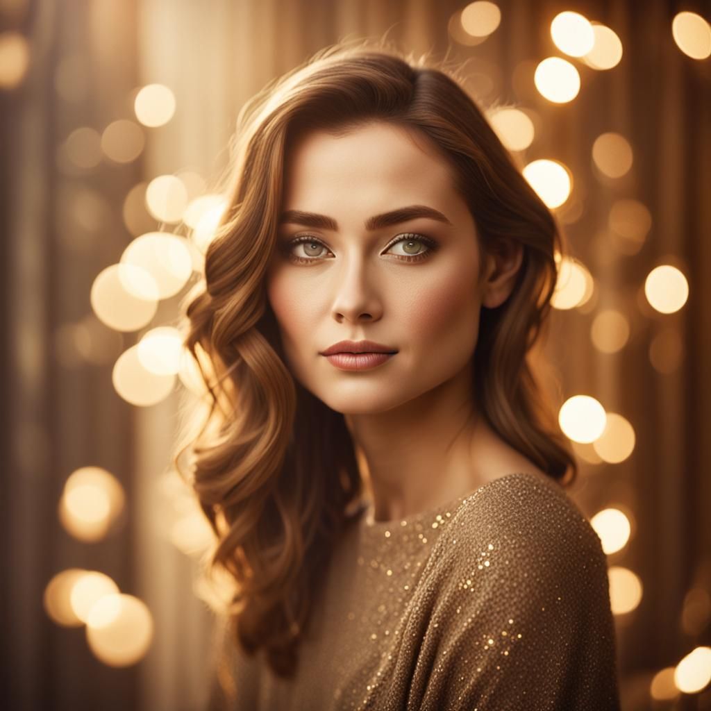 Elegant Portrait of Chic Woman with Bokeh Background