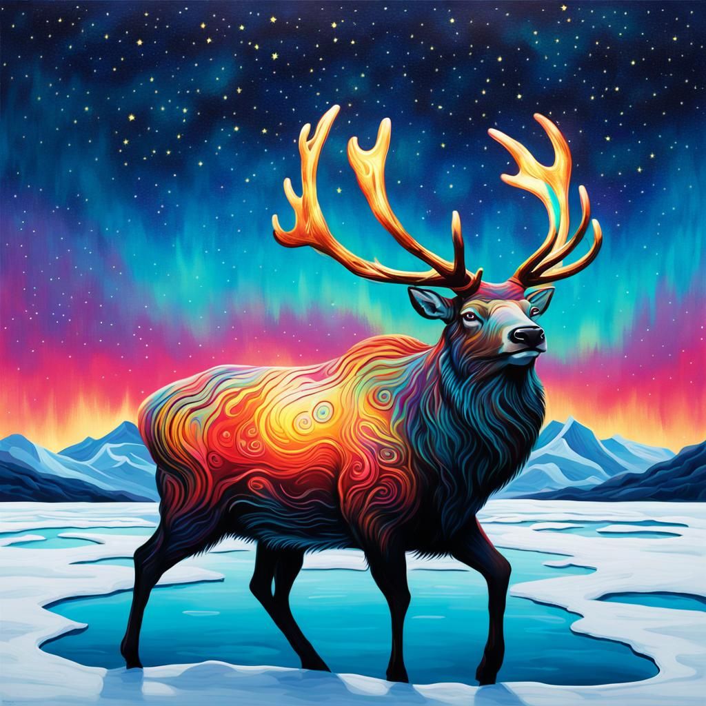 Upholstered Stag in Midnight Stream: Graffiti Art