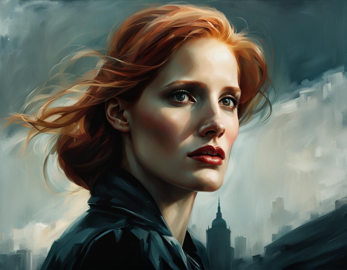 Photorealistic Portrait of Jessica Chastain at 23