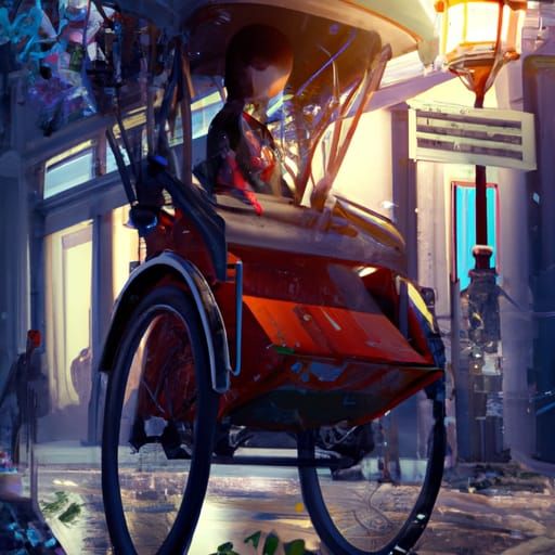 Munich Night Rickshaw: Detailed Digital Art Portrait
