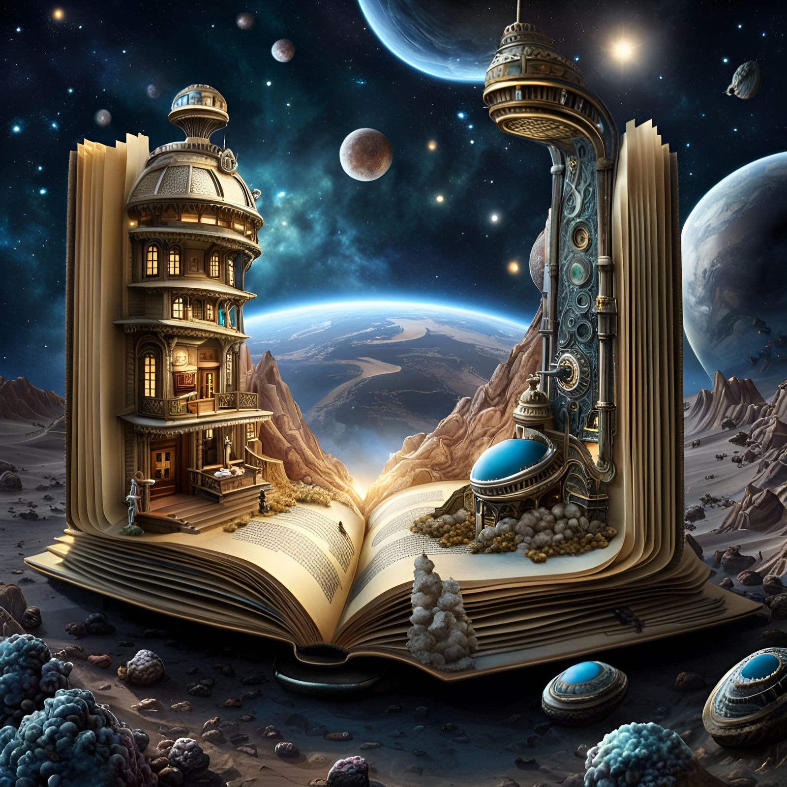 Space Coffee Shop Book in Watercolor Style