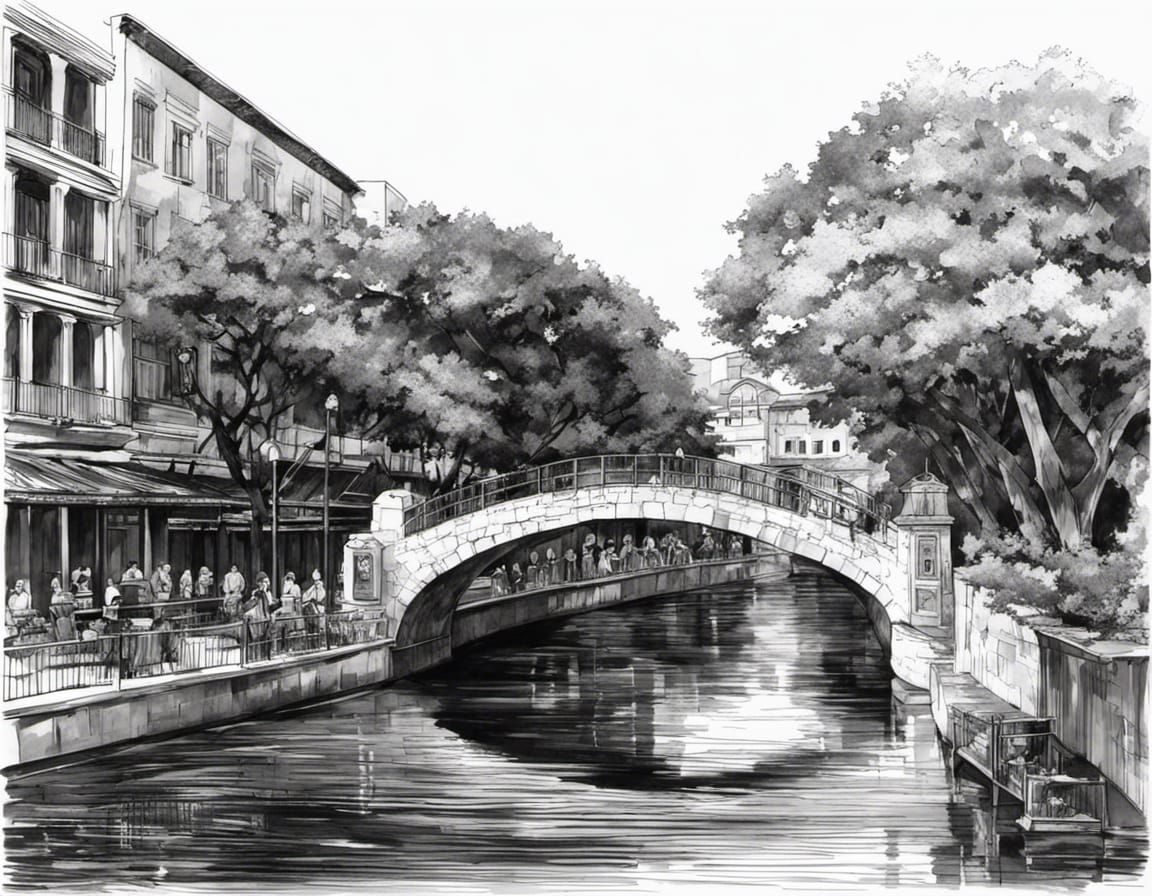 San Antonio River Walk in Manga Style
