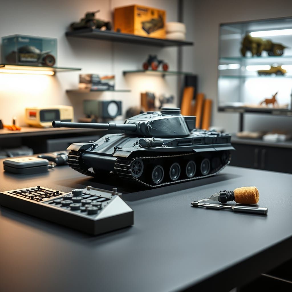 Modern Modeler's Workspace with Tamiya Panther Tank