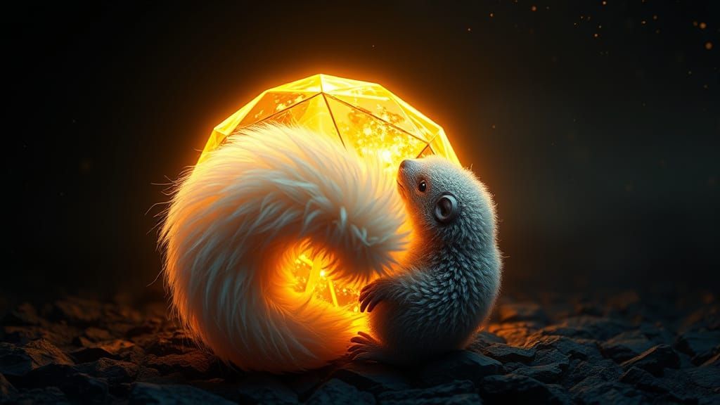 Chibi Mongoose with Fractal Orb in Surreal Style