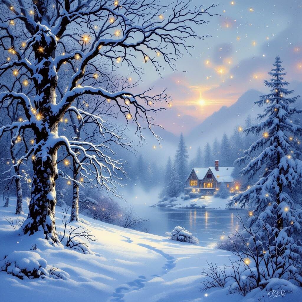 Enchanting Winter Landscape with Twinkling Lights