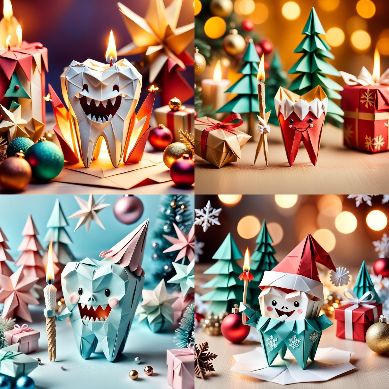 Tooth Figurine with Match in Christmas Origami