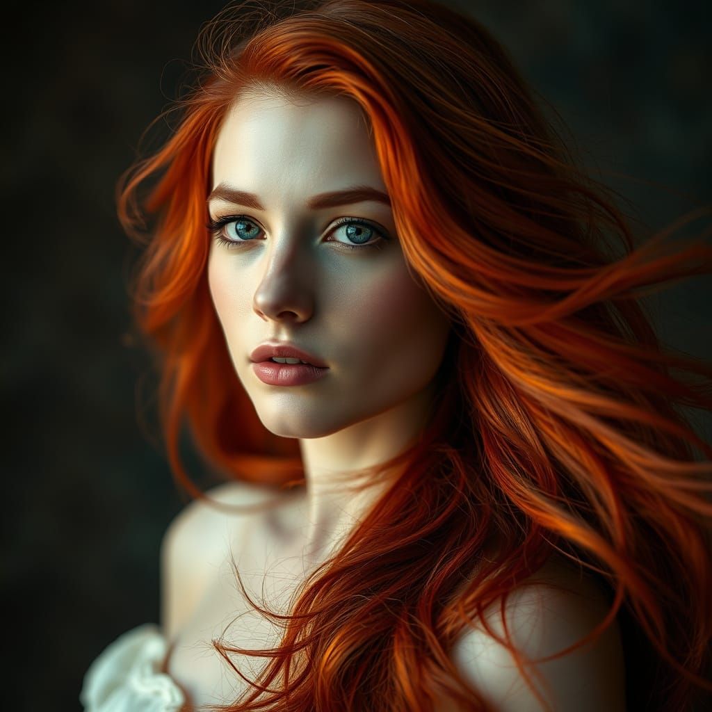 Ethereal Portrait of a Woman with Red Hair