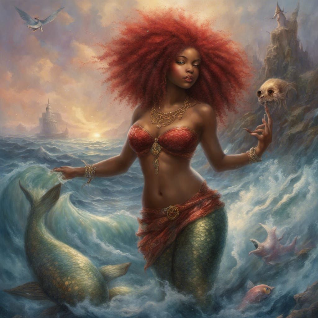 Hyperdetailed African Mermaids in Ethereal Ocean
