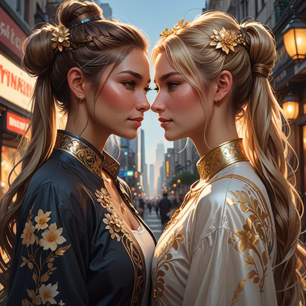 Romantic Same-Sex Proposal in Vibrant Triadic Colors