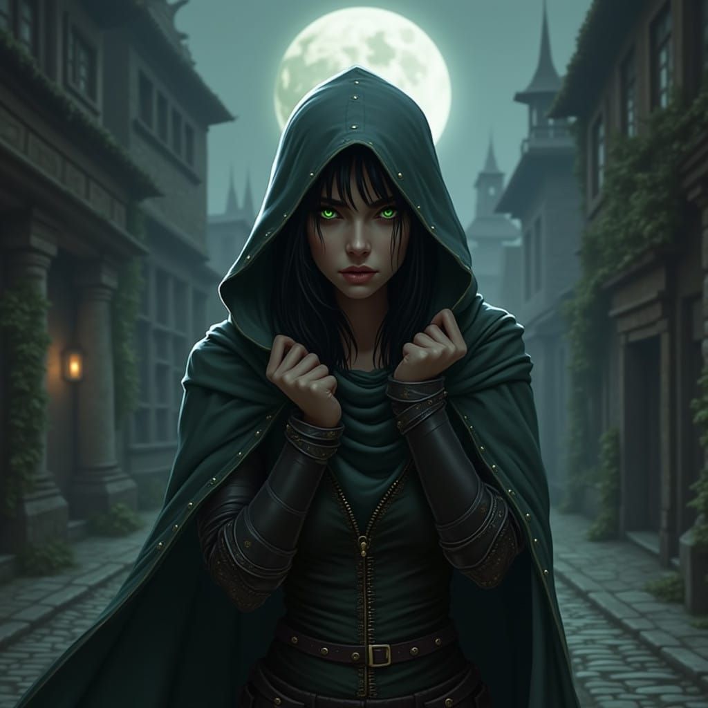 Dark Elf Rogue in Shadowy City Alley