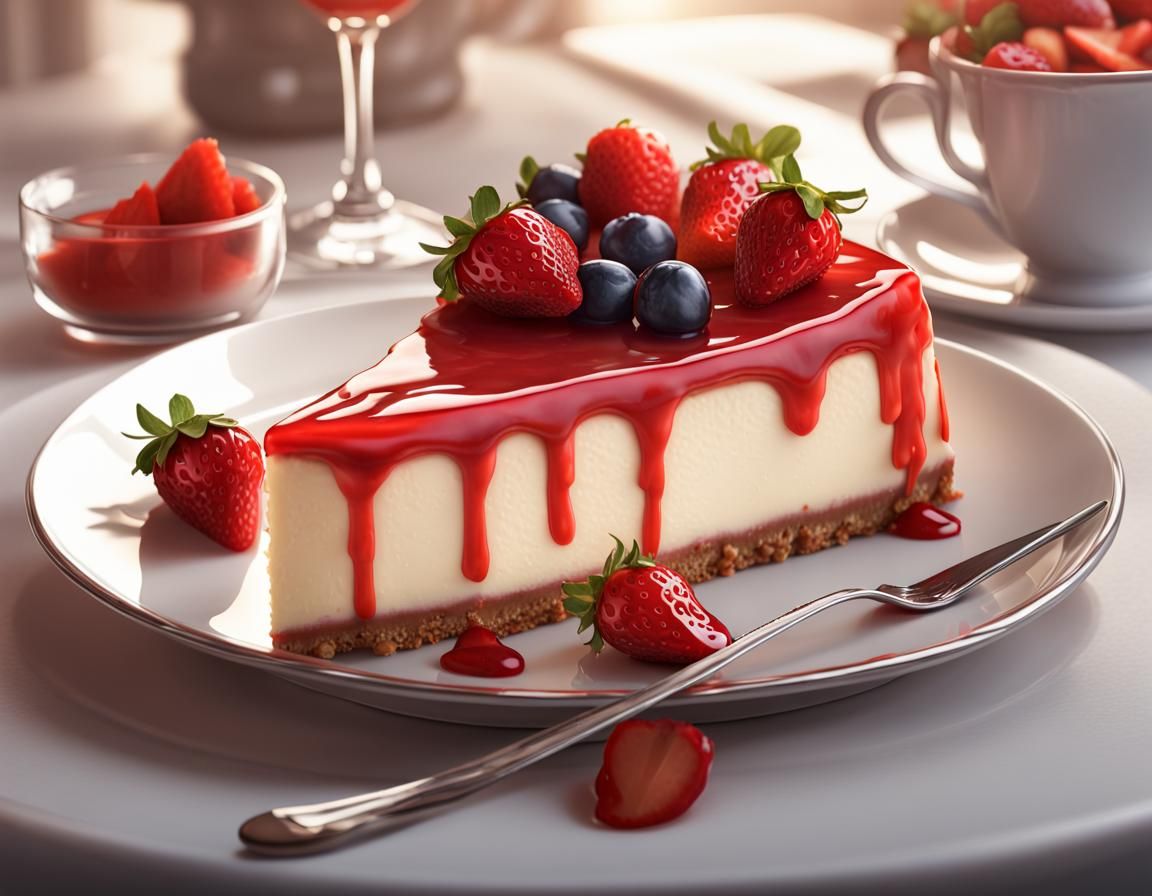 Hyperrealistic Strawberry Cheesecake on Formal Table